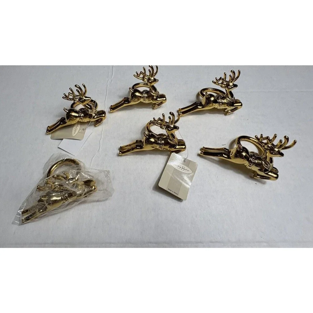 Sarah B Studio Gold Reindeer Napkin Rings Set of 6 Christmas Holiday Table